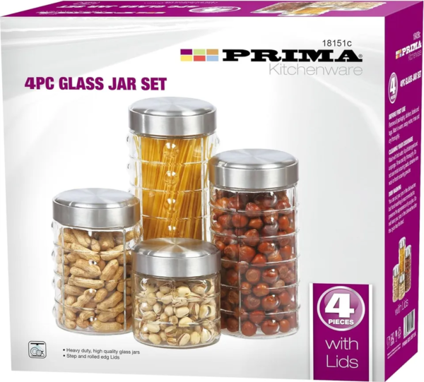 Prima 4pc Glass Food Storage Jar Set