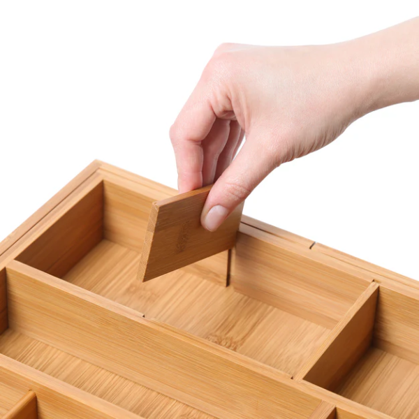 Seville Classics 4pc Bamboo Expandable Drawer Organizer and Box Set - Image 2