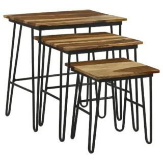 Steve Silver 3pc Nesting Tables With Hairpin Legs - Natural And Black