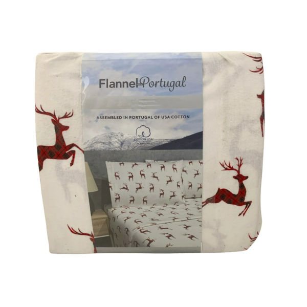 Portugal 4pc Reindeer Flannel Sheet Set - Full - Image 2