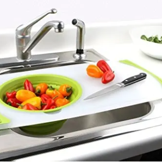 Dexas Cutting Board With Collapsible Colander Strainer