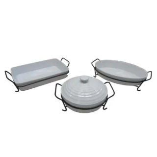 Ceramic 7pc Bakeware & Serving Set With Metal Rack And Handles