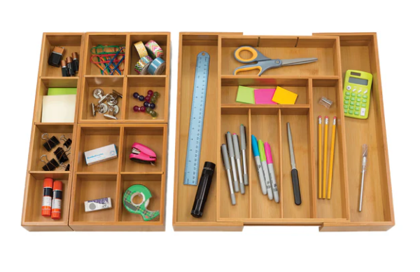 Seville Classics 4pc Bamboo Expandable Drawer Organizer and Box Set - Image 4