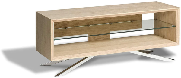 Light Wood Clear Glass Chrome Entertainment Center & TV Stand - Beige - Image 6