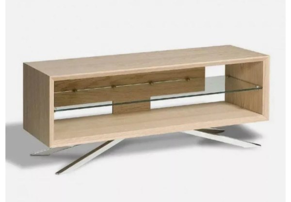 Light Wood Clear Glass Chrome Entertainment Center & TV Stand - Beige - Image 7
