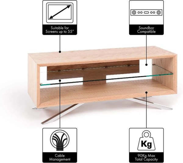 Light Wood Clear Glass Chrome Entertainment Center & TV Stand - Beige - Image 8