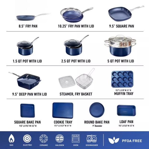 GraniteStone 20pc Non Stick Diamond Cookware & Bakeware Set - Image 10