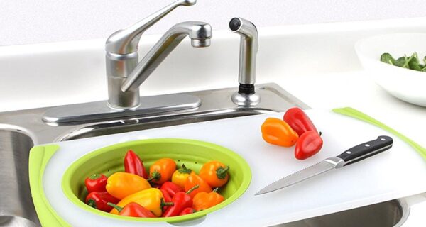 Dexas Cutting Board With Collapsible Colander Strainer - Image 5