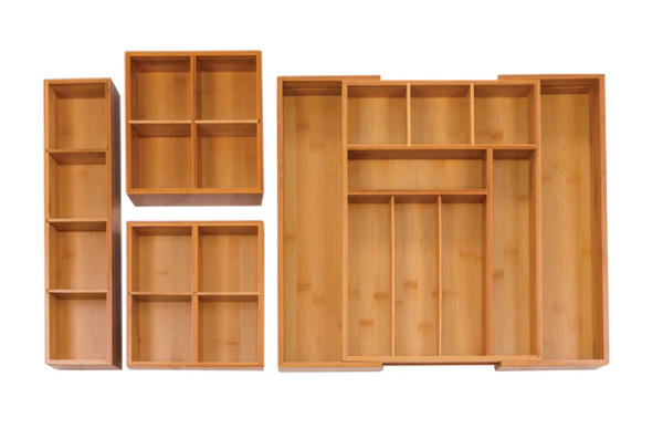 Seville Classics 4pc Bamboo Expandable Drawer Organizer and Box Set - Image 7