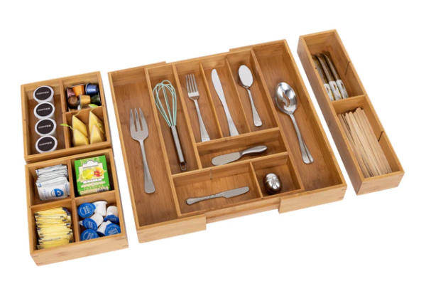 Seville Classics 4pc Bamboo Expandable Drawer Organizer and Box Set - Image 8