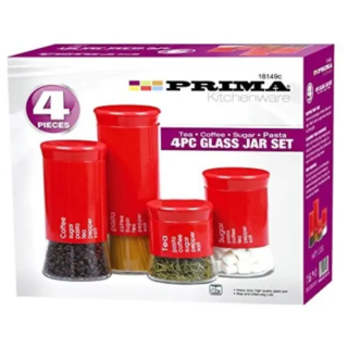 Prima 4pc Glass Food Storage Jar Set (Red)