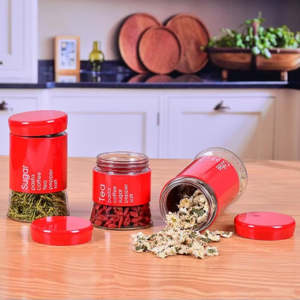 Prima 4pc Glass Food Storage Jar Set (Red) - Image 4