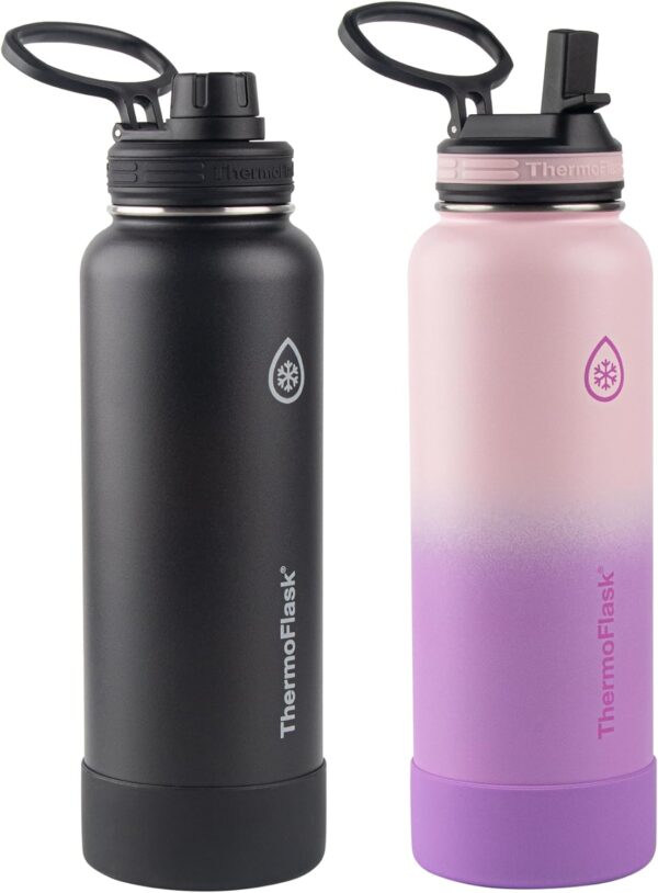 Thermoflask Stainless Steel Water Bottles With Straw - Black/Rose Purple - 40 oz - Image 4