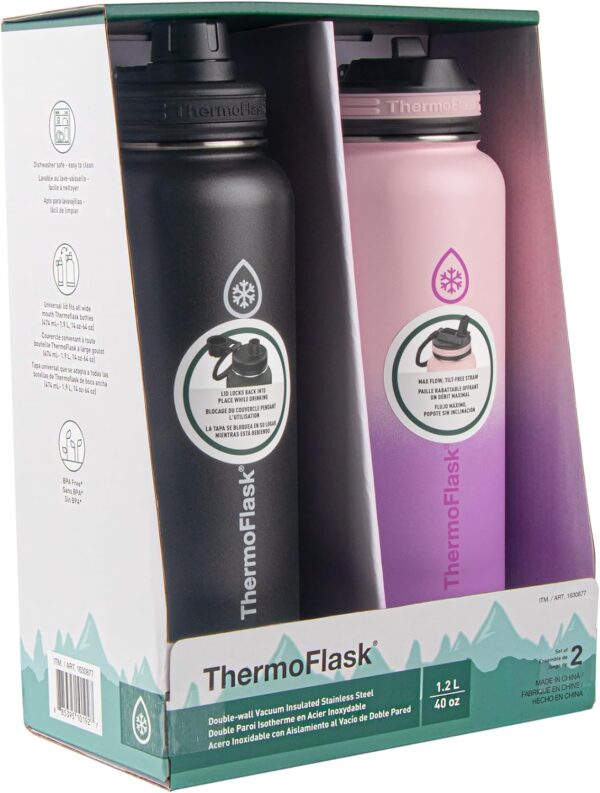 Thermoflask Stainless Steel Water Bottles With Straw - Black/Rose Purple - 40 oz
