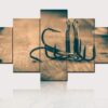 Black Fishing Hooks Picture 5 Panel Canvas Wall Painting - Image 4