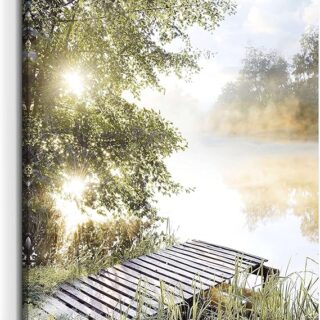 Double Trees Lake Scene Canvas Wall Art Painting