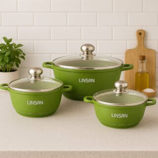 Linsan 6pc Die Cast Aluminium Non-Stick Cookware Set Lemon