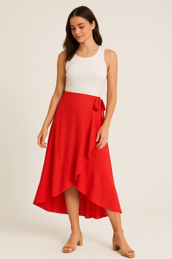 Tesco F&F Plain Wrap Skirt - Red - Image 3