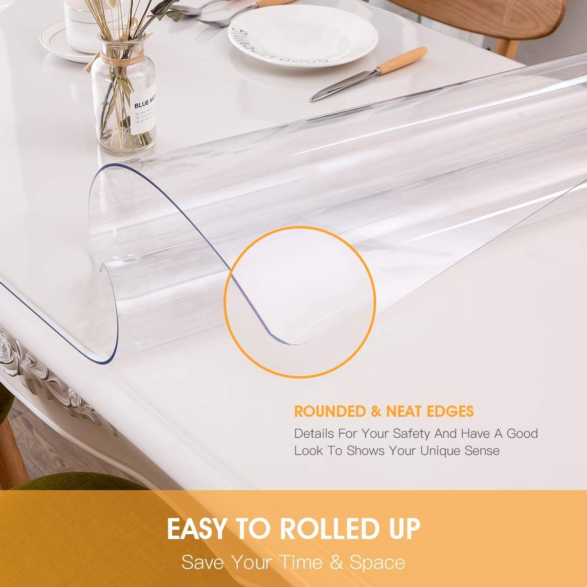 1.5mm Thick Clear Table Cover Protector - 30 x 60 Inch Rectangle Vinyl Plastic Tablecloth Desk Pad Non-Slip Desk Mat Tablepads for Table, Desk, Any Surface Needed Protection - Image 3