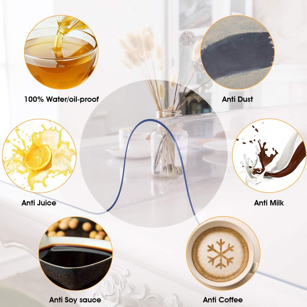 1.5mm Thick Clear Table Cover Protector - 30 x 60 Inch Rectangle Vinyl Plastic Tablecloth Desk Pad Non-Slip Desk Mat Tablepads for Table, Desk, Any Surface Needed Protection - Image 5