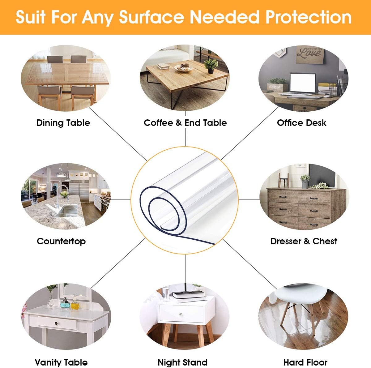 1.5mm Thick Clear Table Cover Protector - 30 x 60 Inch Rectangle Vinyl Plastic Tablecloth Desk Pad Non-Slip Desk Mat Tablepads for Table, Desk, Any Surface Needed Protection - Image 6