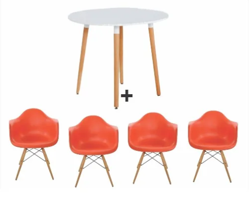 Linsan Hygena Charlie Dining Table + 4 Eames Chair Pink - Arm Rest