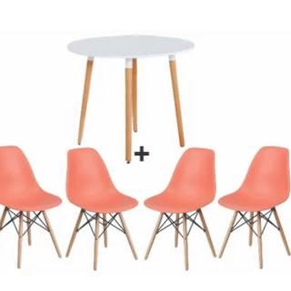 Linsan Hygena Charlie Dining Table + 4 Eames Chair - Pink