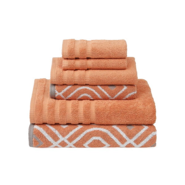 Modern Threads Trefoil Filigree Cotton Towel Set – 6-piece - Coral