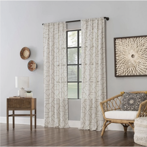 Light Filtering Jigsaw Embroidery Linen Blend Window Curtain One Panel - Archaeo - Image 2