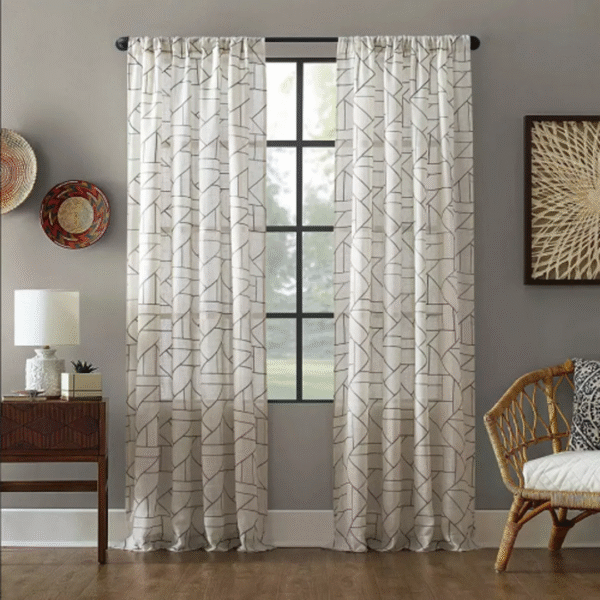 Light Filtering Jigsaw Embroidery Linen Blend Window Curtain One Panel - Archaeo