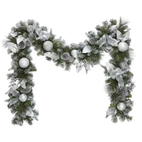 9ft Pre-lit Garland With Plug In Lights - Silver - Image 2