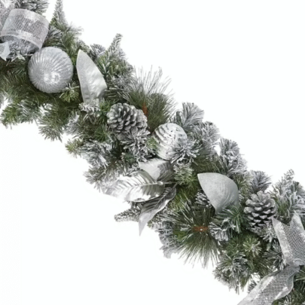 9ft Pre-lit Garland With Plug In Lights - Silver - Image 3