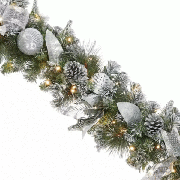 9ft Pre-lit Garland With Plug In Lights - Silver - Image 4