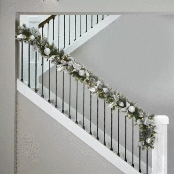 9ft Pre-lit Garland With Plug In Lights - Silver - Image 6