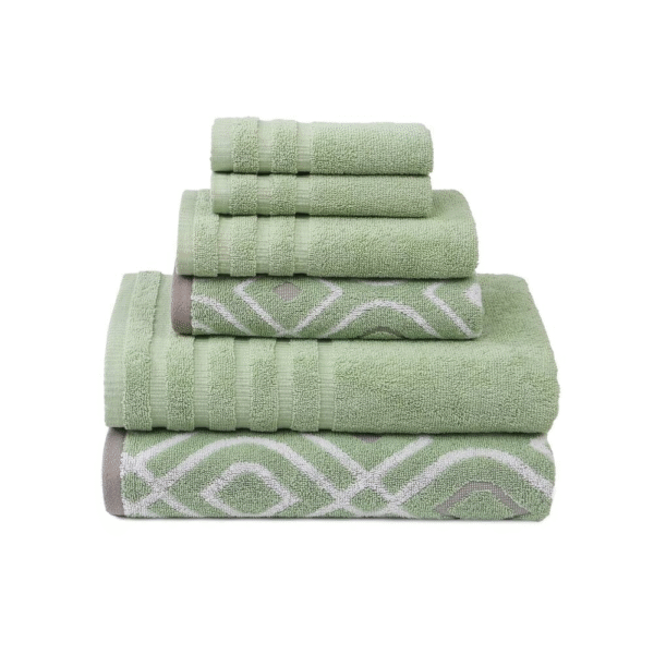 Modern Threads Trefoil Filigree Cotton Towel Set – 6-piece - Sage Gr