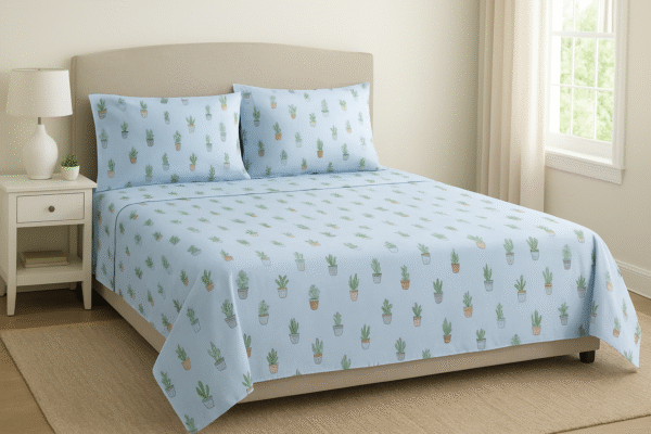 South Point Home Fashions Microfiber 6 Pcs Sheet Set, Queen Size - Cactus Potted Plants