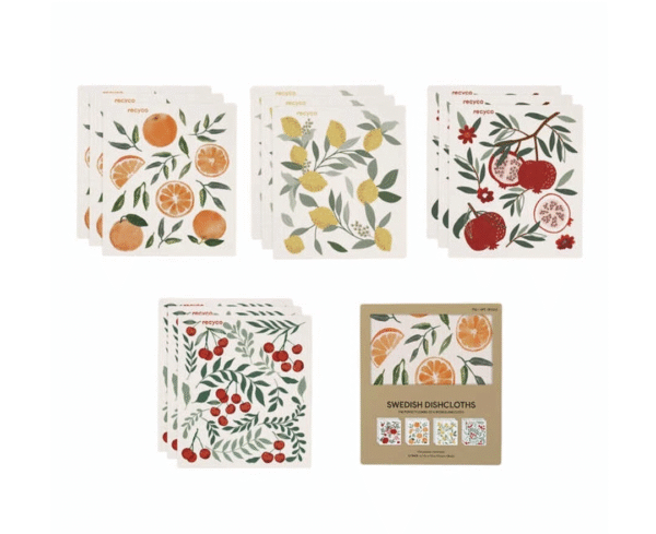 Evergrace 12-piece Swedish Dishcloth Set – All-natural, Ultra Absorbent & Reusable - Fruit Pattern