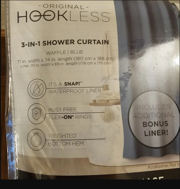 Hookless 3-in-1 Waffle Shower Curtain - Blue - Image 5