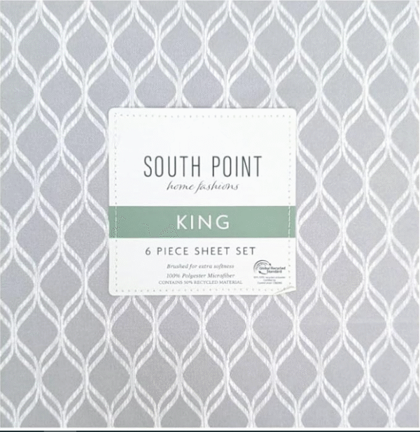 South Point Home Fashions Microfiber 6 Pcs Sheet Set, King Size - Trellis Gray