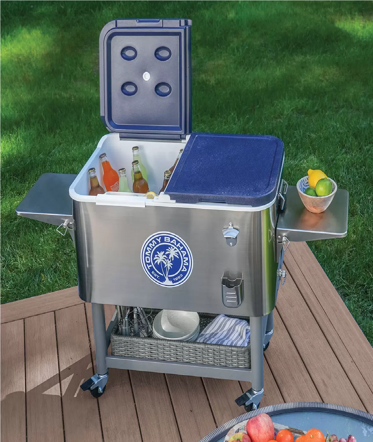 Tommy Bahama 95 Litre (100 US Quart) Stainless Steel Rolling Cooler - Image 3