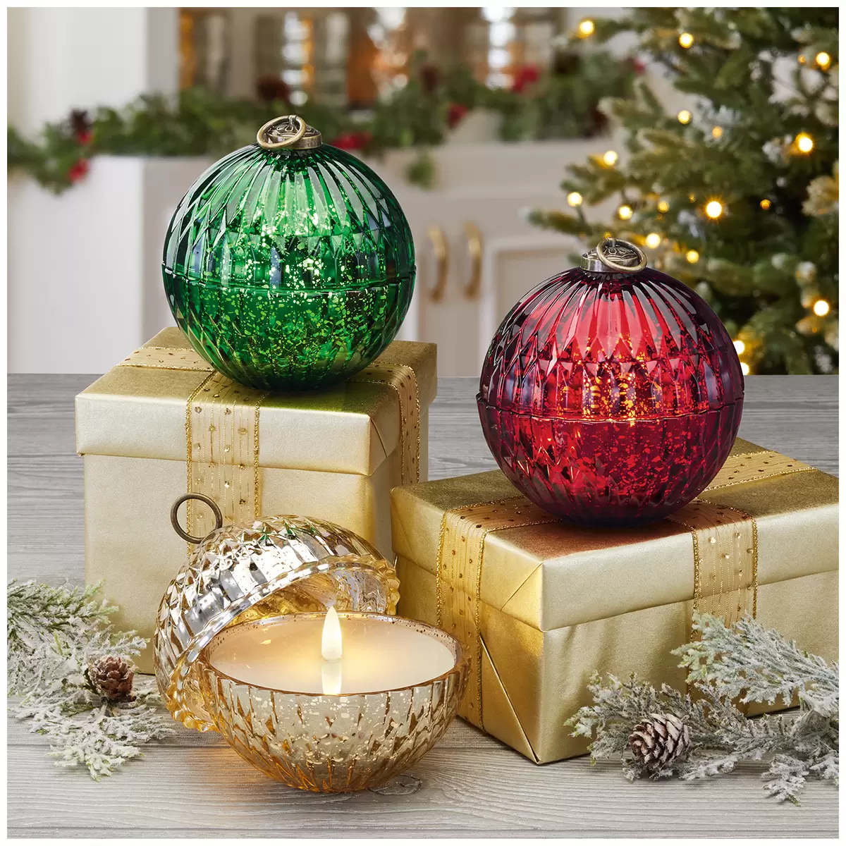 Glass Ornament With Led Candle Set 3 Piece - Image 2