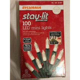 Sylvania Stay-Lit Platinum LED Indoor/Outdoor Christmas String Lights (Warm White, 100ct mini lights)