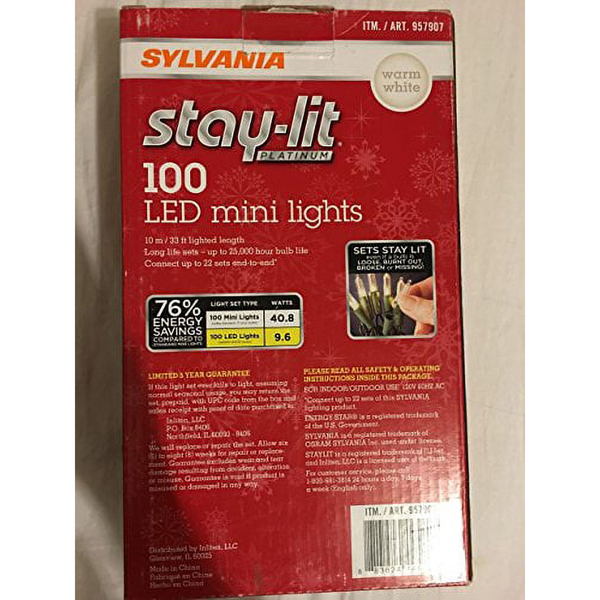 Sylvania Stay-Lit Platinum LED Indoor/Outdoor Christmas String Lights (Warm White, 100ct mini lights) - Image 4