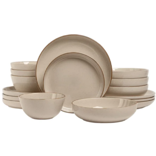 Overandback Options - 16-Piece Stoneware Dinnerware Set - Biege