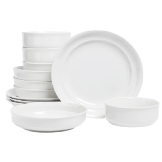 Over & Back Rimmed 12-piece Glossy Porcelain Dinnerware Set