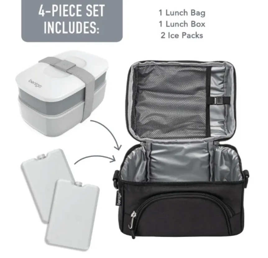 Bentgo 4-piece Deluxe Set With Insulated Lunch Bag With Ice Packs, Black - Image 2