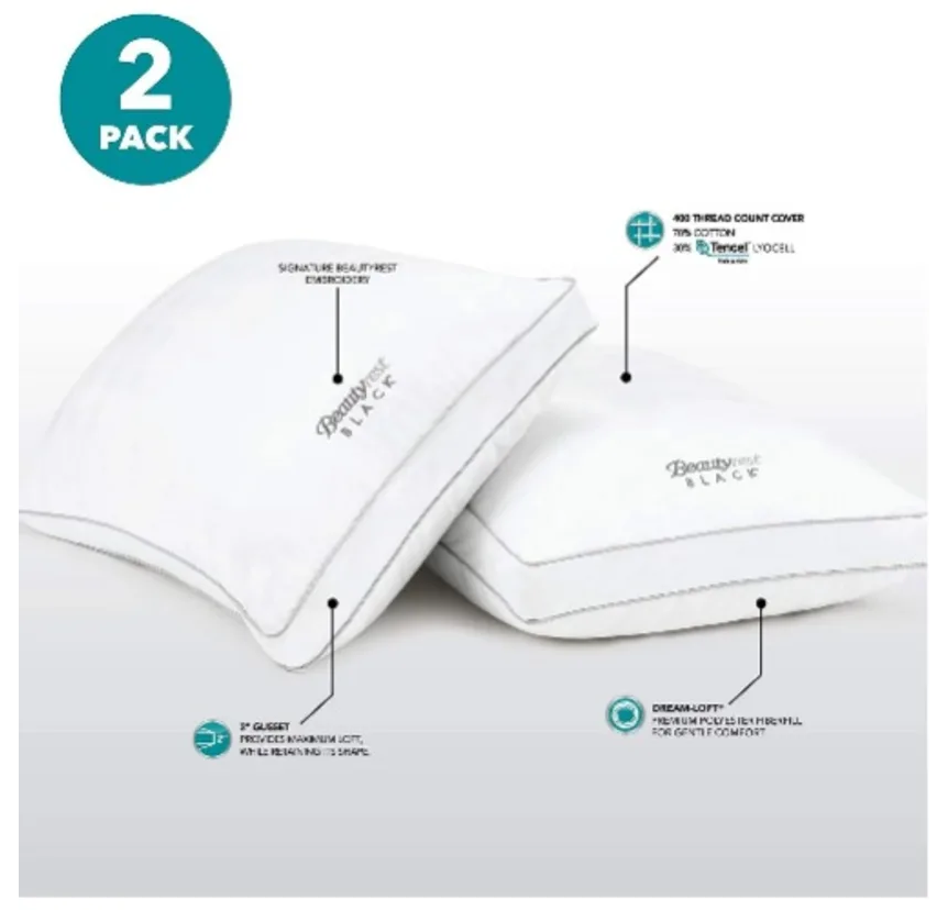 Beautyrest Black Luxurious Down Alternative Pillows Standard Queen - 2 Pack - Image 3