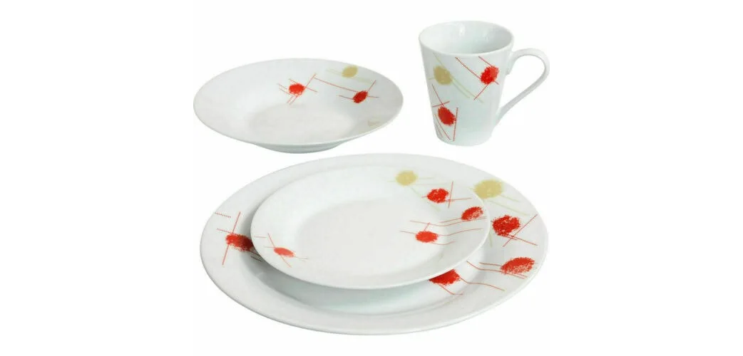 Houseware Dinner Set With Red & Creme Dot Design 16 Piece - Image 3