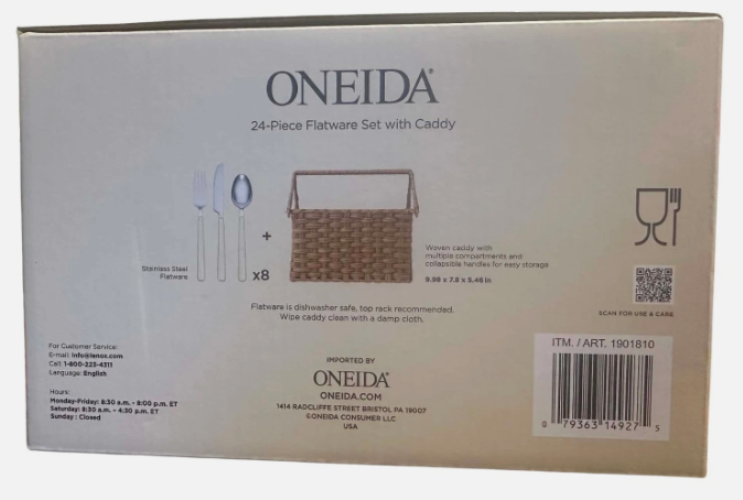 Oneida 24-Piece Stainless Steel Flatware Set with Woven Caddy - Brown - Image 4