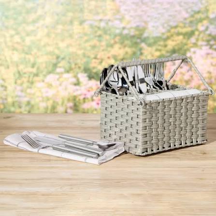 Oneida 24-Piece Stainless Steel Flatware Set with Woven Caddy - Grey - Image 2
